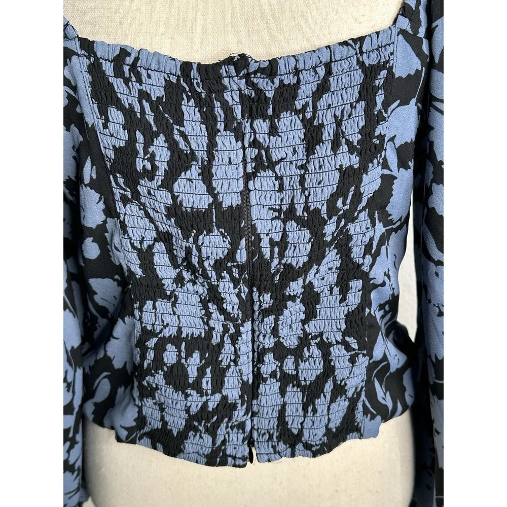 Abercrombie & Fitch Women's Large Long Sleeve Black/Blue  Puff‎ Sleeve Top Sheer